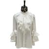 白色衬衫女春季时尚，修身荷叶边喇叭，袖蕾丝边雪纺衫上衣