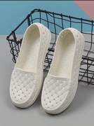塑料凉鞋女夏季镂空透气沙滩鞋白色平底护士洞洞鞋防滑软底工作鞋
