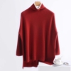 纯山羊绒宽松中长款时尚羊绒衫纯色，针织双层堆堆，领毛衣绒141