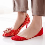 本命年大红色蕾丝袜子女薄款船袜，高跟鞋超浅口隐形袜结婚庆红袜子