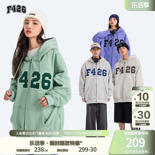 F426店国潮牌情侣宽松4色大LOGO贴布开衫卫衣外套2022款