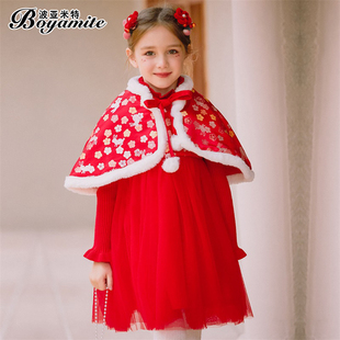 女童新年红色背心裙，冬装2022儿童洋气连衣裙，套装拜年服公主裙