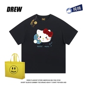 drew美式休闲百搭HelloKitty印花纯棉简约短袖T恤男女重磅上衣ins