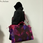 fu.dujuan设计师包气质手工，植鞣牛皮包手提大包，斜跨包紫花