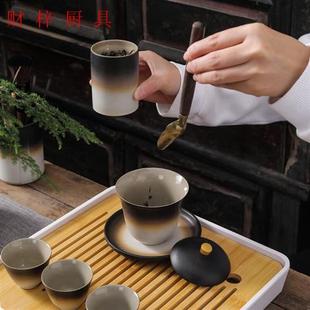 高档财梓茶具套装功夫茶具整套侧把壶渐变茶具家用办公室泡茶器