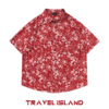 TRAVEL ISLAND 热烈的红 复古红色植物小碎花满印情侣短袖花衬衫
