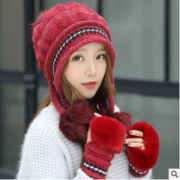 毛线帽子女冬天韩版百搭甜美可爱护耳帽针织，时尚加厚针暖兔毛帽潮