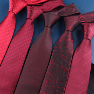 韩版商务正装红色领带 婚礼领带男 新郎8cm男女懒人一拉的领带