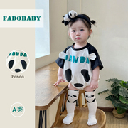 夏季韩版婴儿衣服可爱熊猫连体衣夏天女短袖棉质柔软哈衣爬服