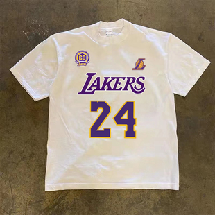 科比湖人队logo篮球文化印花100%纯棉，美式男短袖，t恤球衣24号半袖