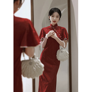红色旗袍敬酒服新娘结婚改良新中式，年轻款出阁宴订婚礼服连衣裙女