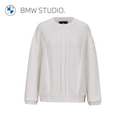 BMW Studio宝马女装秋冬季针织衫简约麻花编织拼接圆领针织套头衫