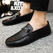 高级男生鞋子男鞋一脚蹬时尚皮面正装皮鞋男式乐福豆豆Z鞋韩版休