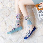 夏季法国艺术丝袜女薄款ab不对称玻璃丝潮袜中筒袜