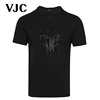 VJC/威杰思2023夏季男装男士黑色T恤刺绣烫钻修身短袖上衣