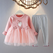 女童春秋装1女宝宝，洋气套装0-4岁婴儿童装，时髦春季衣服公主两件套