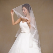 速发欧美韩版新娘结婚婚纱礼服短款头纱车骨花边单层软纱无发梳1.