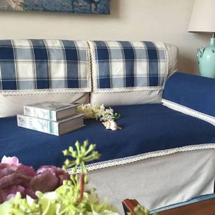 地中海风情纯色沙发巾棉麻现代纯色布艺深蓝色沙发垫