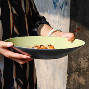 创意色釉陶瓷大盘家用12英寸哑光水果沙拉碗意面盘西餐厅装饰餐具