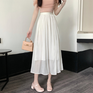 白色纱裙2024高端流光网纱，半裙垂感珠光，a字半身裙夏季小个子