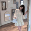 fairyjiang夏季国风刺绣白色，雪纺百褶半身裙高腰显瘦不规则短裙子