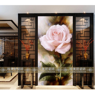 瓷砖玄关背景墙装饰画3d现代简约客厅过道电视墙砖欧式微晶白玫瑰