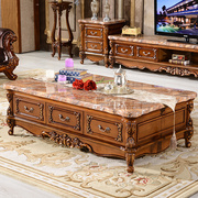 欧式茶几大理石电视柜套装，小户型客厅实木白色功夫，茶餐桌方形