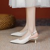 尖头后空细跟白色高跟鞋女2024秋夏季韩版一字带法式包头凉鞋