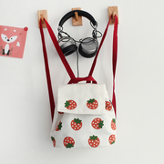 日系少女可爱小背包草莓卡通双肩，包帆布(包帆布，)小包女童春游旅游包小清新