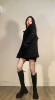 冬装搭配一整套时尚女装欧货小香风黑色毛毛袖外套短裙两件套