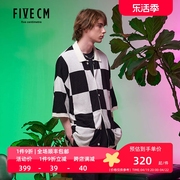 5cm/FIVECM男装半袖针织开衫2023夏季复古棋盘格外搭4501S