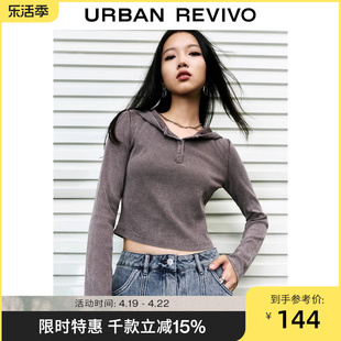 UR秋冬季女装时尚休闲基础百搭连帽紧身长袖T恤UWL430113