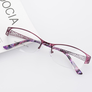 半框紫色金属小框眼镜架气质，时尚宽腿镂空眼镜框女近视老花眼镜