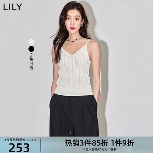 lily2024夏女装(夏女装)优雅气质百搭纯色，通勤款镂空针织吊带背心上衣