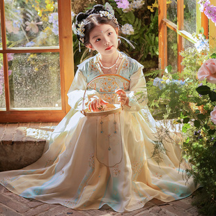 汉服女童春秋款连衣裙2025新款儿童中国风古装超仙唐装公主裙春装