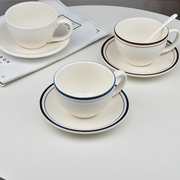 微瑕陶瓷韩式线条加厚咖啡杯，早餐牛奶杯，卡布奇诺拉花杯碟套装送勺