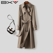 BXV灰色系带风衣女中长款2024秋季双排扣英伦风外套高级感潮