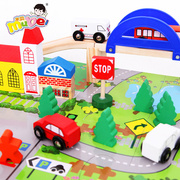 男孩玩具木质城市交通场景轨道车 木制拆装组合儿童益智木头玩具