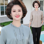 妈妈夏装韩版雪纺衬衣40岁50中年妇女长袖上衣中老年女装洋气衬衫