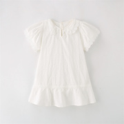2024纯棉白色女童连衣裙，夏季欧美儿童可爱短袖，t恤裙宝宝针织裙潮