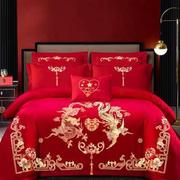 定制大红色婚庆结婚四件套床上用品，15m18米床单床裙床罩被套龙凤