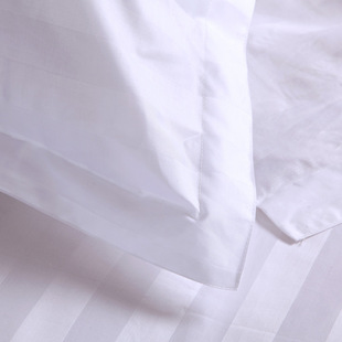 纯棉缎条酒店四件套全棉，宾馆医院白色，套件酒店布草床上用品