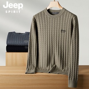 jeep针织衫男秋冬季圆领套头，毛衣休闲打底毛衫，大码男装