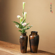 中式花艺陶瓷大号柳瓶插花器皿复古大花瓶干花装饰瓶客厅桌面摆件