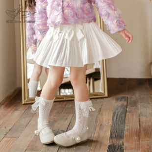 船鼠女童短裙半身裙春秋，韩版洋气蝴蝶结，白色中小童女宝宝裙子