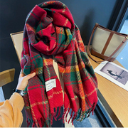 圣诞红格子围巾女韩系氛围感减龄经典时尚长款加厚仿羊绒保暖披肩
