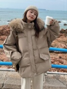孕妇装韩版冬季棉服宽松纯色，连帽大码外套棉衣女洋气毛领羽绒服