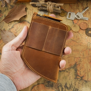 口袋钱包牛皮弧形现金收纳袋，超薄卡包卡夹钱夹，手工旅行配件