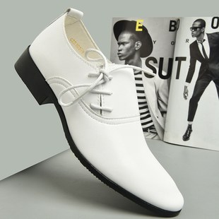 男士皮鞋白色商务休闲鞋时尚个性，男生皮鞋韩版潮流英伦尖头夏季