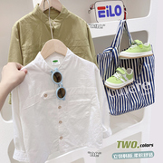 韩版男童长袖衬衣纯棉，宝宝立领上衣，洋气2024春秋童装儿童衬衫